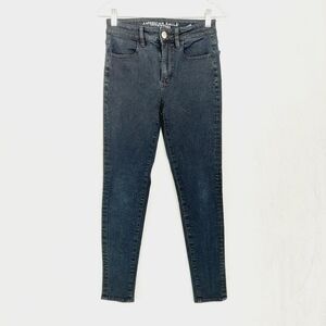 American Eagle Outfitters Black Mid Rise Super Stretch Skinny Jeans 5074